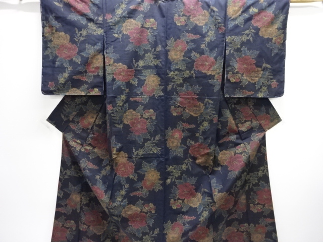 JAPANESE KIMONO / TSUMUGI / WOVEN KIKU & PEONY